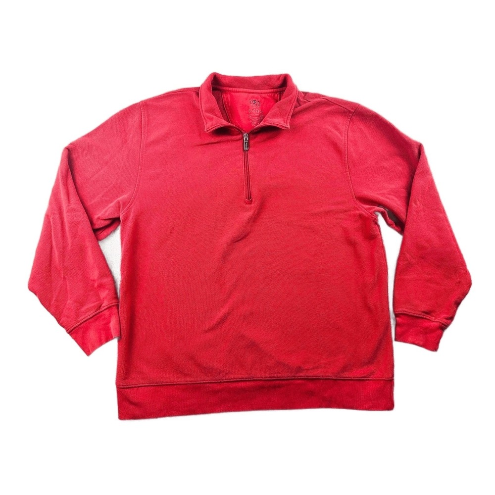 Izod Pullover Men L Red Classic 1/4 Zip Cotton Mock Neck Collared Outdoor Preppy